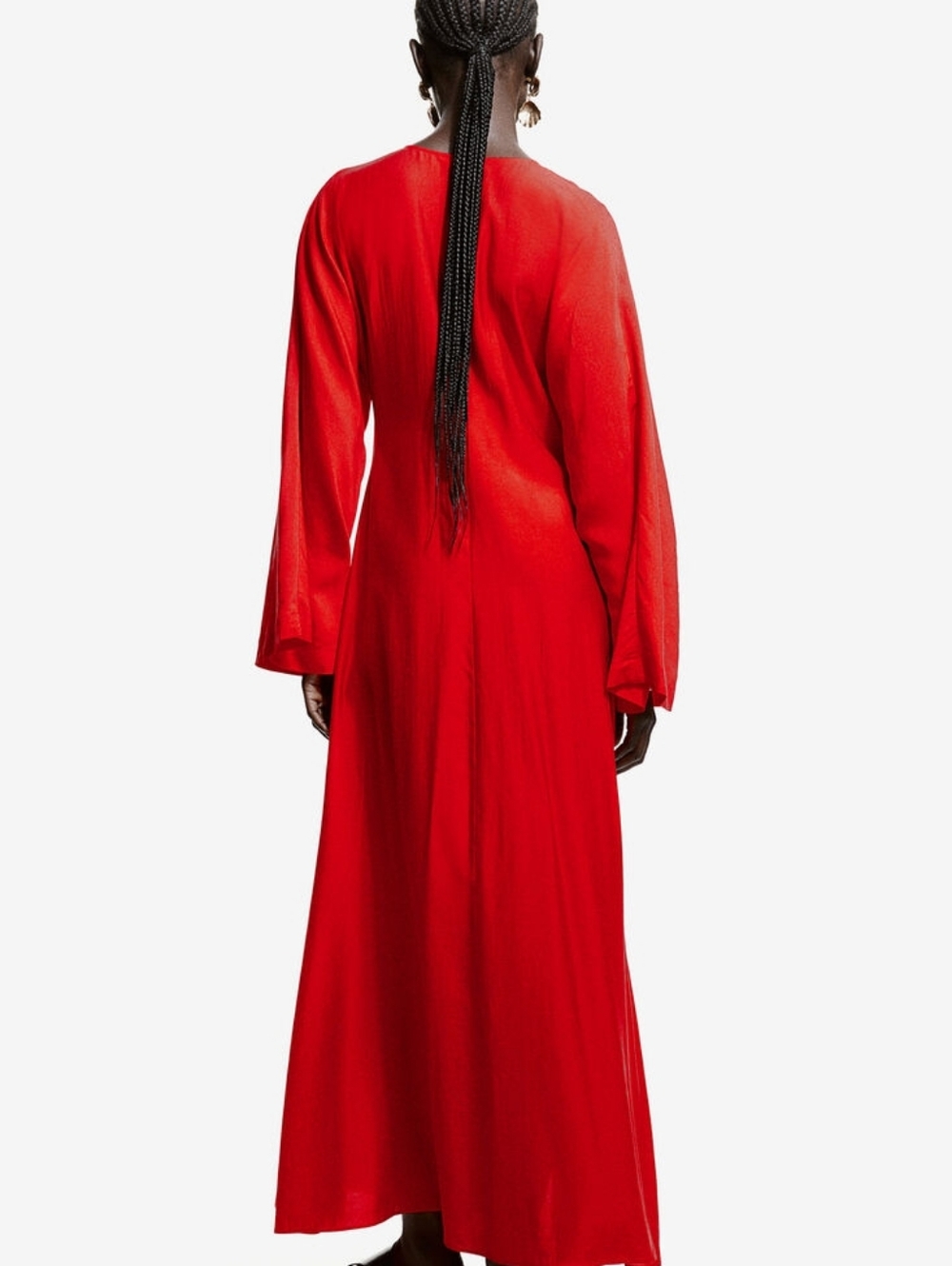 H&M Bright red Lace-up kaftan dress Size XL - Picture 10 of 16